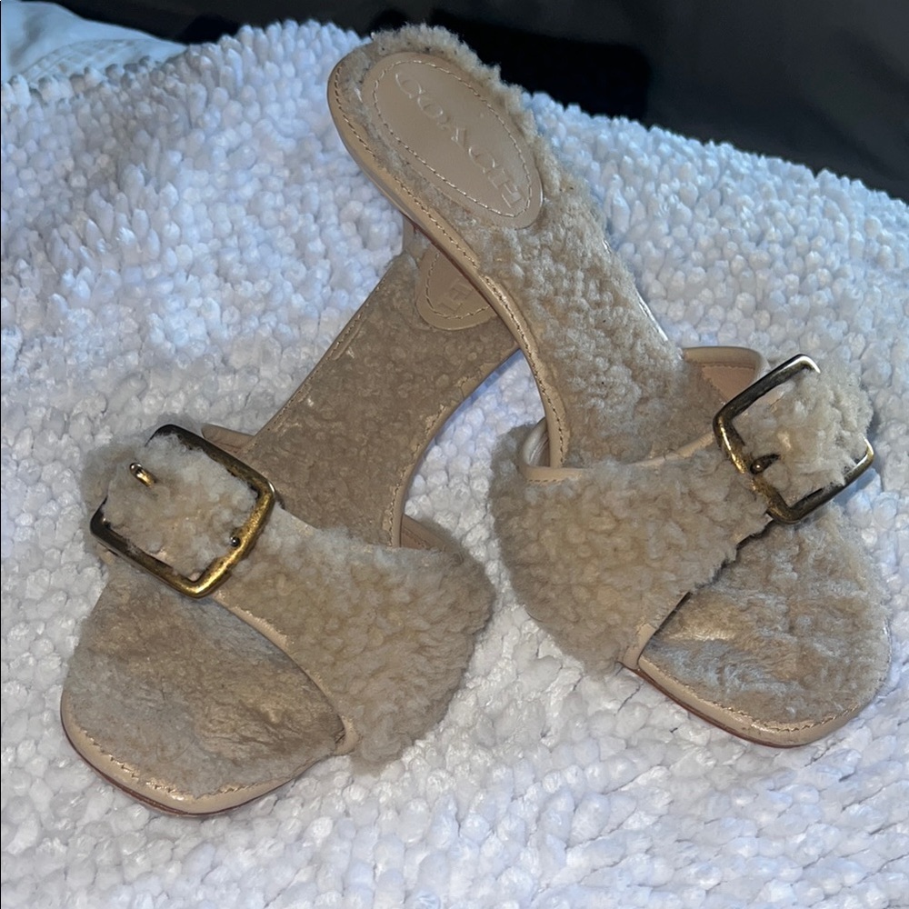 Coach Shearling Slide Sandals with Buckle